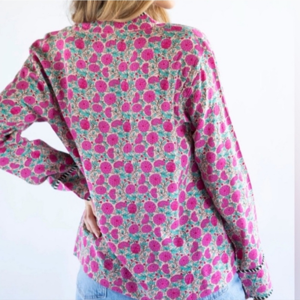 Natural Life Button Up Puff Print Boho Long Sleev… - image 3